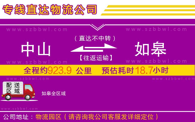 中山到如皋物流公司
